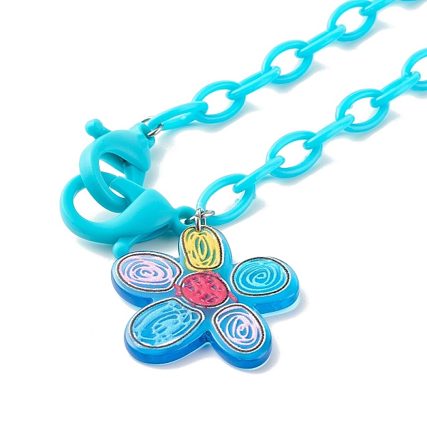 PandaHall Transparent Acrylic Flower Pendants Necklaces, with Acrylic Cable Chains, Light Sky Blue, 21.25 inch(54cm) Acrylic