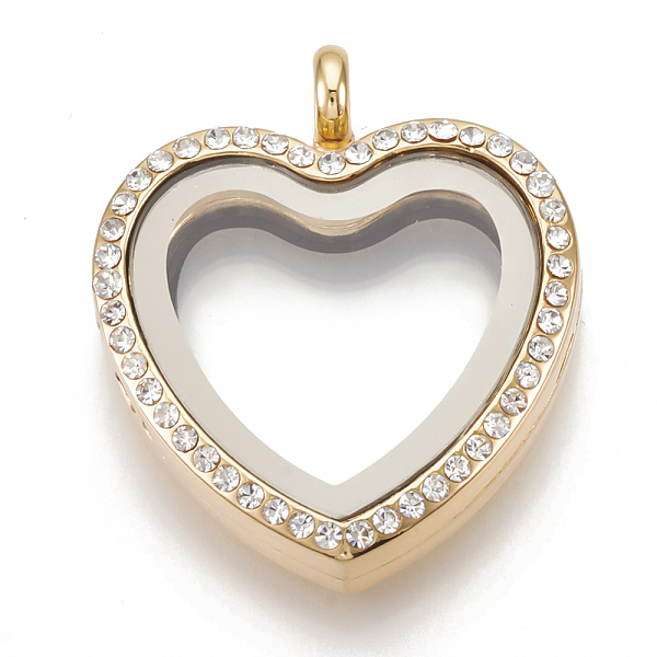 

PandaHall Alloy Magnetic Locket Pendants, with Rhinestone and Glass, Heart, Crystal, Golden, 35x30x8mm, Hole: 4mm, Inner Measure: 20x22mm..., Clear