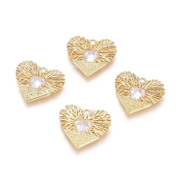 

PandaHall Brass Micro Pave Cubic Zirconia Pendants, Long-Lasting Plated, Heart, Clear, Real 18K Gold Plated, 18x20x3.5mm, Hole: 1.6mm...