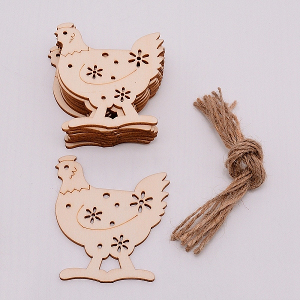 

PandaHall Wooden Ornaments, with Jute Twine, Easter Hanging Decorations, for Party Gift Home Decoration, Chicken, BurlyWood, 79x67.5x2.5mm..., Orange