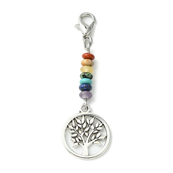 

PandaHall Alloy Tree of Life Pendant Decorations, with Chakra Gemstone Bead and Zinc Alloy Lobster Claw Clasps, Flat Round, 56.5mm Alloy...