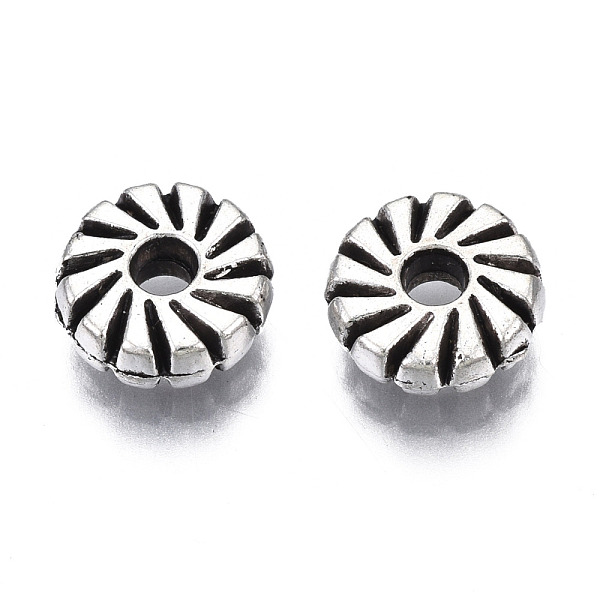 

PandaHall Tibetan Style Alloy Beads, Cadmium Free & Lead Free, Flower, Antique Silver, 8x2.5mm, Hole: 1.8mm, about 1500pcs/1000g Alloy...