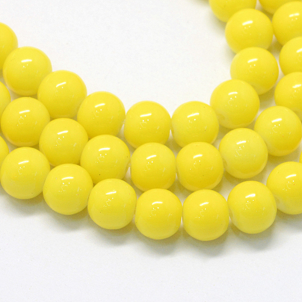 

PandaHall Baking Painted Glass Round Bead Strands, Yellow, 8.5~9mm, Hole: 1.5mm, about 100~105pcs/strand, 31.8 inch Glass Round Yellow