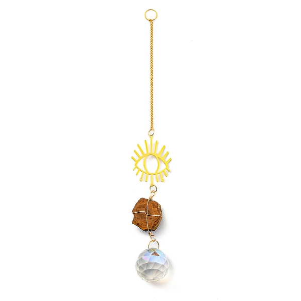 

PandaHall Wire Wrapped Nuggets Natural Tiger Eye Pendant Decorations, Brass Evil Eye and Glass Round Tassels Hanging Ornaments, 253mm, Hole...