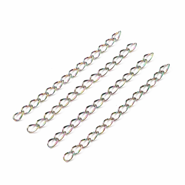 

PandaHall 304 Stainless Steel Chain Extender, Dapped Curb Chain, Rainbow Color, 45~52mm, Link: 4.5x2.5x0.5mm 304 Stainless Steel