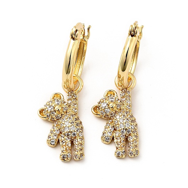 

PandaHall Cubic Zirconia Bear Dangle Hoop Earrings, Real 18K Gold Plated Brass Jewelry for Women, Clear, 34mm, Pin: 0.8x1mm Cubic Zirconia...
