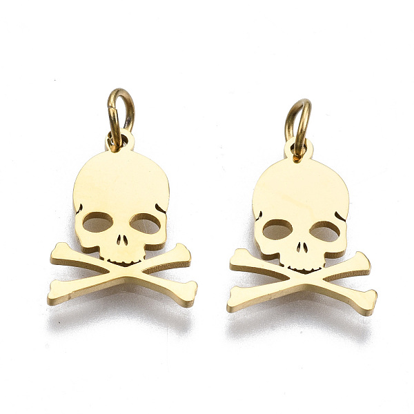 

PandaHall 304 Stainless Steel Charms, with Jump Rings, Laser Cut, Skull, for Halloween, Real 14K Gold Plated, 13x9.5x1mm, Jump Ring...