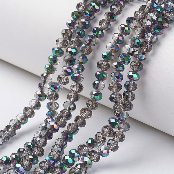 

PandaHall Electroplate Transparent Glass Beads Strands, Half Multi-color Plated, Faceted, Rondelle, Silver, 6x5mm, Hole: 1mm, about...