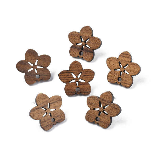 

PandaHall Walnut Wood Stud Earring Findings, with 316 Stainless Steel Pin and Hole, Flower, Tan, 17x18mm, Hole: 1.8mm, Pin: 0.7mm Wood..., Orange