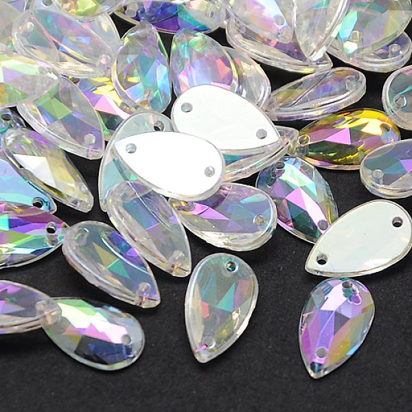 

PandaHall Sew on Rhinestone, Taiwan Acrylic Rhinestone, Two Holes, Garments Accessories, Faceted Teardrop, Colorful, 16x10x4mm, Hole: 1mm...