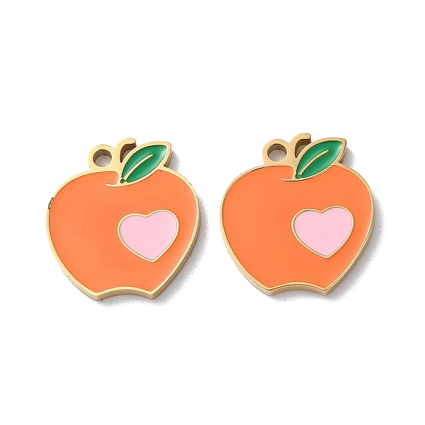 

PandaHall Ion Plating(IP) 304 Stainless Steel Charms, with Enamel, Apple with Heart Charm, Golden, 14.5x13x1.5mm, Hole: 1.5mm Stainless..., Orange