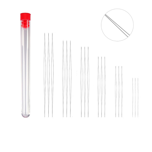 PandaHall Stainless Steel Collapsible Big Eye Beading Needles, Seed Bead Needle, with Storage Tube, Red, 45~153x13mm, 19pcs/set Stainless...