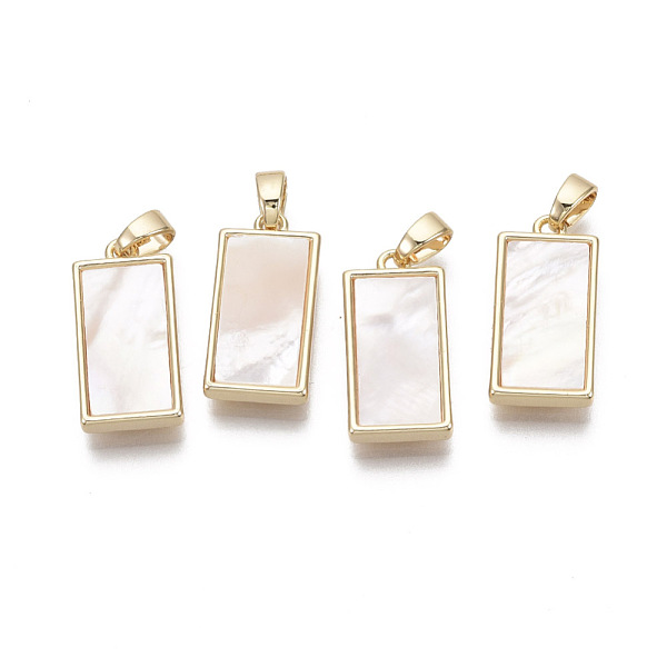 

PandaHall Brass Pendants, with Freshwater Shell, Nickel Free, Real 18k Gold Plated, Rectangle, Seashell Color, 18x9x3mm, Hole: 2x4mm...