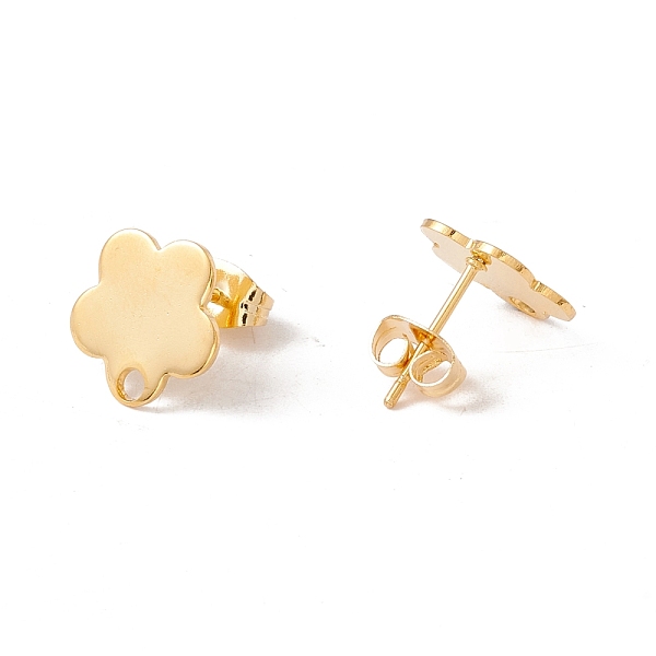 

PandaHall 201 Stainless Steel Stud Earring Findings with Hole, 304 Stainless Steel Pins and Ear Nuts, Flower, Real 24K Gold Plated, 11x12mm...