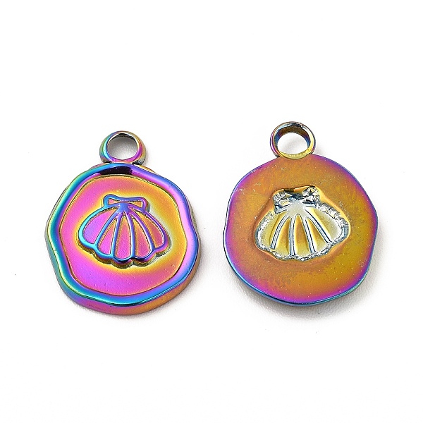 

PandaHall Ion Plating(IP) 304 Stainless Steel Pendants, Flat Round with Shell Charm, Rainbow Color, 16.5x13x2mm, Hole: 2.5mm 304 Stainless...