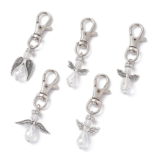 

PandaHall Angel Alloy & Glass Pearl Beads Pendants Decorations, with Alloy Swivel Lobster Claw Clasps, Antique Silver, 70~72mm Alloy Angel &...
