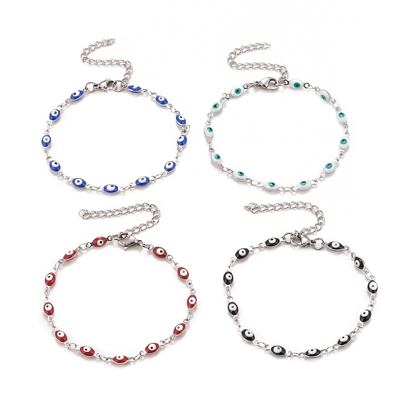 

PandaHall Enamel Horse Eye Link Chains Bracelet, 304 Stainless Steel Jewelry for Women, Stainless Steel Color, Mixed Color, 6-3/4 inch..., Multicolor