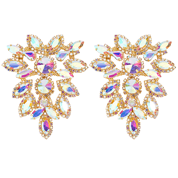BENECREAT 2Pcs Crystal Rhinestone Applique Handmade Colorful Glass Rhinestone Applique Sew On For Wedding Dress DIY Decoration