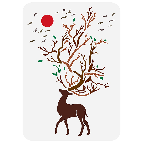 

PandaHall FINGERINSPIRE Deer Branch Painting Stencil 8.3x11.7inch Reusable Deer with Large Antlers Stencil for Painting Large Branches Sun...