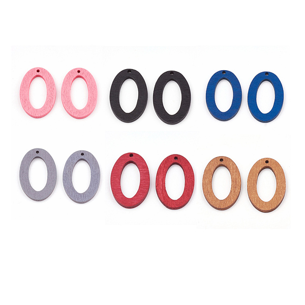 

PandaHall Pear Wood Pendants, Dyed, Oval, Mixed Color, 30~33.5x20~22x2.5mm, Hole: 1.6~1.8mm Wood Oval Multicolor