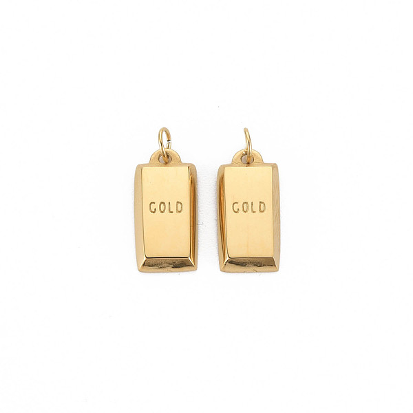 

PandaHall Ion Plating(IP) 304 Stainless Steel Charms, with Jump Rings, Rectangle with Word Gold, Real 14K Gold Plated, 14.5x7x2mm, Jump Ring...