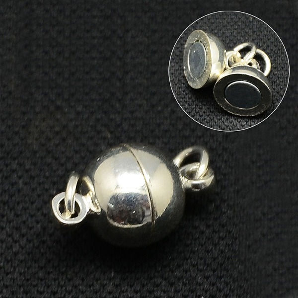 

PandaHall Brass Magnetic Clasps with Loops, Nickel Free, Round, Silver Color Plated, 17.5~19x12mm, Hole: 3mm Brass