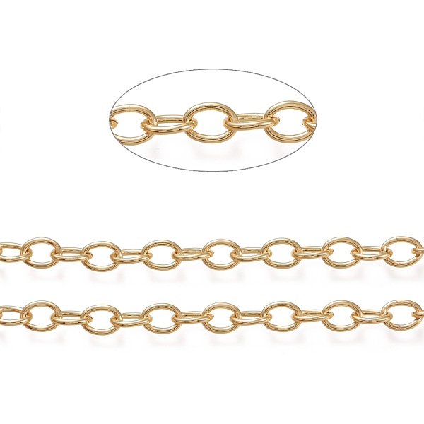 

PandaHall Brass Cable Chains, Oval Unwelded, Long-Lasting Plated, with Spool, Real 18K Gold Plated, Link: 11x8x1.5mm, about 16.4 Feet...