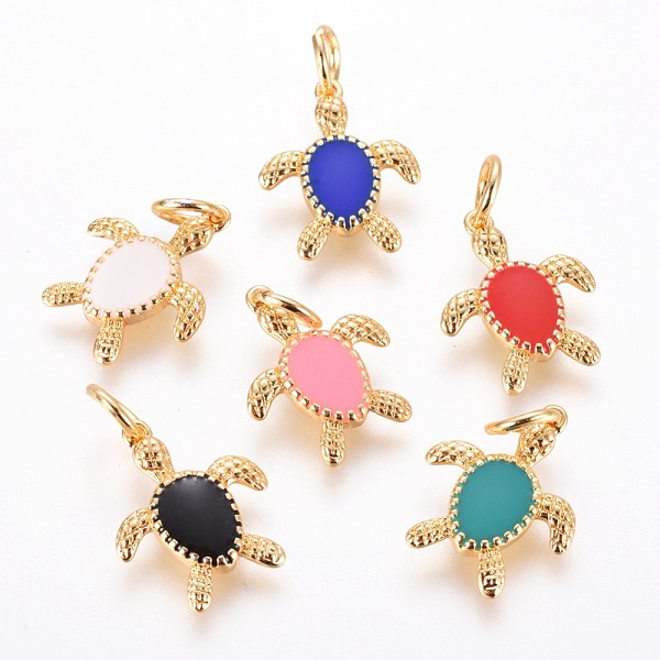 

PandaHall Brass Pendants, with Enamel, Tortoise, Golden, Mixed Color, 16.5x13.5x2mm, Hole: 4mm Brass+Enamel Tortoise Multicolor