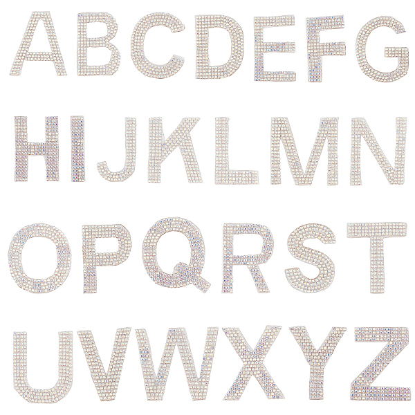 

PandaHall Glitter Hotfix Rhinestone, Hot Melt Adhesive on the Back, Costume Accessories, 26 Alphabet, Crystal AB, 46x40x1.5mm Glass..., Clear
