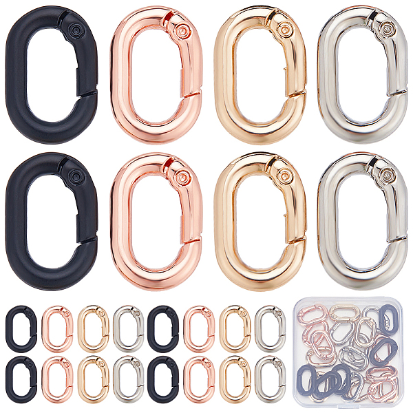 

PandaHall SUNNYCLUE 1 Box 24Pcs Spring O Rings Purse Ring Clips Rounded Rectangle Oval Rose Gold Black Purse Buckle Hardware Carabiner Clips...