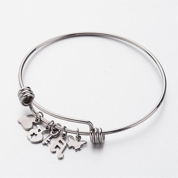 

PandaHall Adjustable 304 Stainless Steel Bangles, Charm Bangles, Stainless Steel Color, 59x61mm 304 Stainless Steel