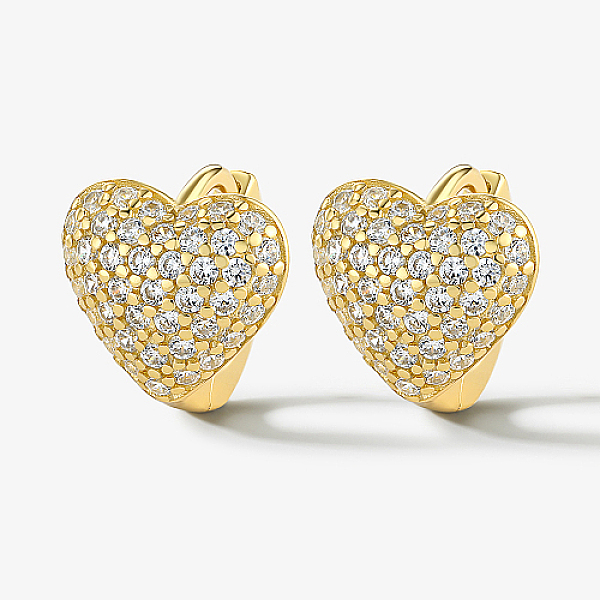 

PandaHall 925 Sterling Silver Hoop Earrings, with Cubic Zirconia, Golden, 10x9mm Cubic Zirconia Heart