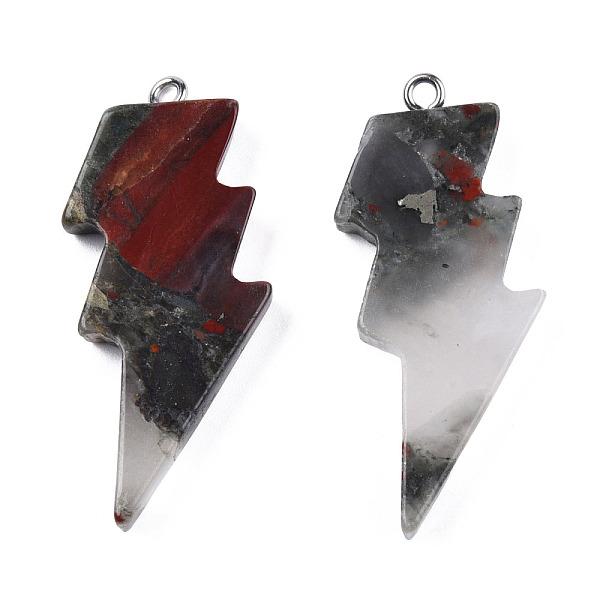 

PandaHall Natural Bloodstone Pendants, Lightning Bolt Charm, with Stainless Steel Color Tone 304 Stainless Steel Loops...