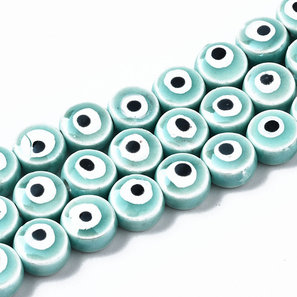 

PandaHall Handmade Porcelain Ceramic Beads Strands, Bright Glazed Porcelain, Flat Round with Evil Eye, Turquoise, 8x5mm, Hole: 1.5mm, about..., Green