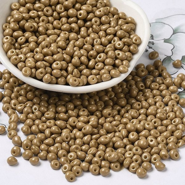 

PandaHall 6/0 Opaque Baking Paint Glass Seed Beads, Teardrop, Dark Goldenrod, 4.5~5x4x3~3.5mm, Hole: 0.9mm, about 5625Pcs/Pound Glass...