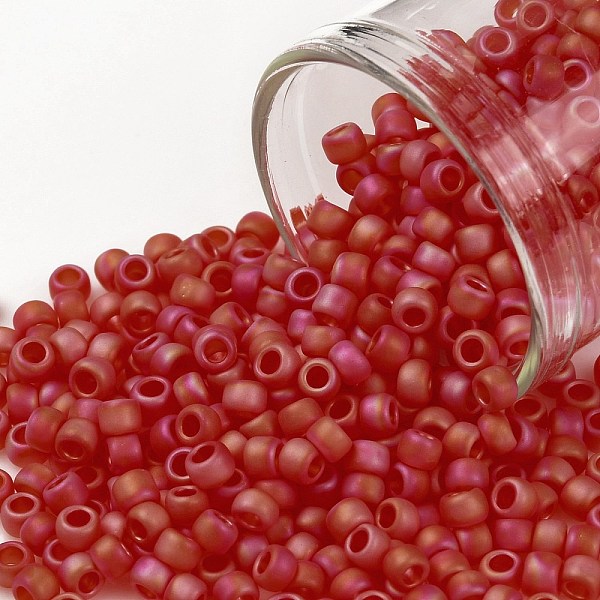 

PandaHall TOHO Round Seed Beads, Japanese Seed Beads, (165F) Matte Transparent AB Ruby, 8/0, 3mm, Hole: 1mm, about 222pcs/10g Glass Red