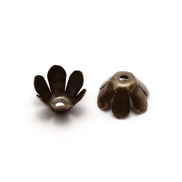 

PandaHall 6-Petal Iron Bead Caps, Flower, Antique Bronze, 10x6.2mm, Hole: 1.6mm, inner diameter: 10mm, about 50pcs/bag Iron