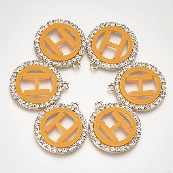 

PandaHall Acrylic Pendants, with Crystal Rhinestone and Alloy Findings, Flat Round with Letter, Light Gold, Dark Orange, Letter.H, 28x25x3mm...