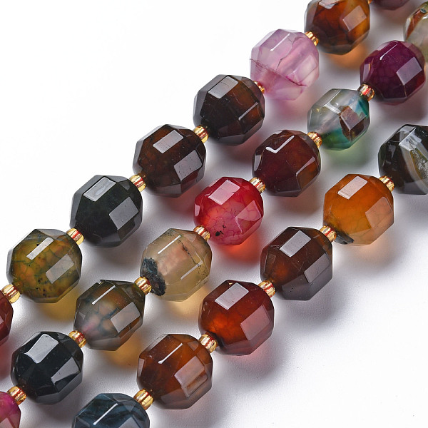 

PandaHall 1 Strand Natural Agate Beads Strands, Dyed, Faceted, with Seed Beads, Double Terminated Point Prism Beads, Bicone, Colorful...