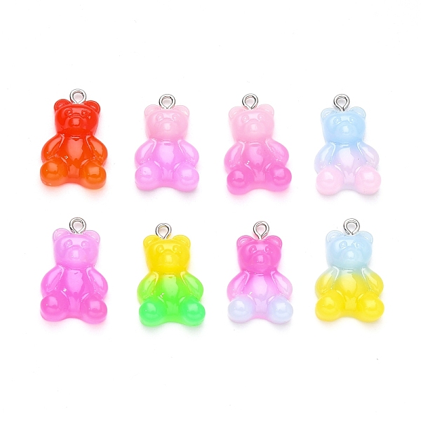 

PandaHall Gradient Color Opaque Resin Pendants, with Glitter Powder and Platinum Tone Iron Peg Bails, Bear, Mixed Color, 23.5x15x6.5mm, Hole..., Multicolor