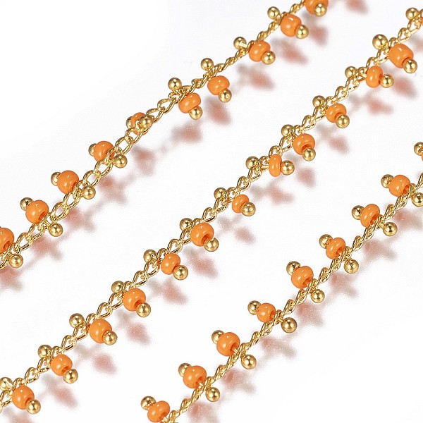 

PandaHall Handmade Seed Beaded Chains, Soldered, with Spool, with Real 18K Gold Plated Brass Findings, Dark Orange, 1.8~2.5mm, about 32.8...