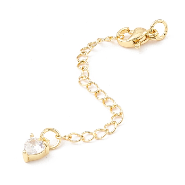 

PandaHall Brass Micro Pave Cubic Zirconia Chain Extender, with Stainless Steel Lobster Claw Clasps and Heart Charm, Long-Lasting Plated..., Clear