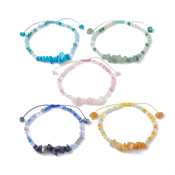 

PandaHall Natural & Synthetic Gemstone Chip Bead Braided Bracelets for Women, with Glass Bicone Beads, Mixed Color, Inner Diameter..., Multicolor