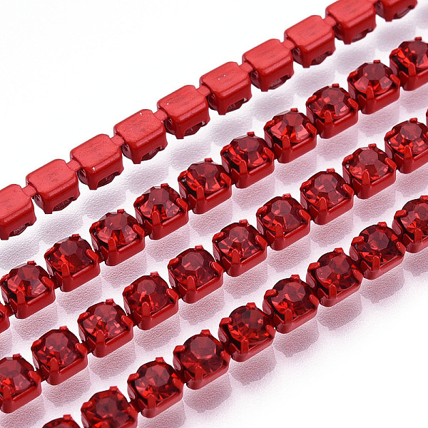 

PandaHall Electrophoresis Iron Rhinestone Strass Chains, Rhinestone Cup Chains, with Spool, Light Siam, SS16, 3.5mm, about 10yards/roll..., Red