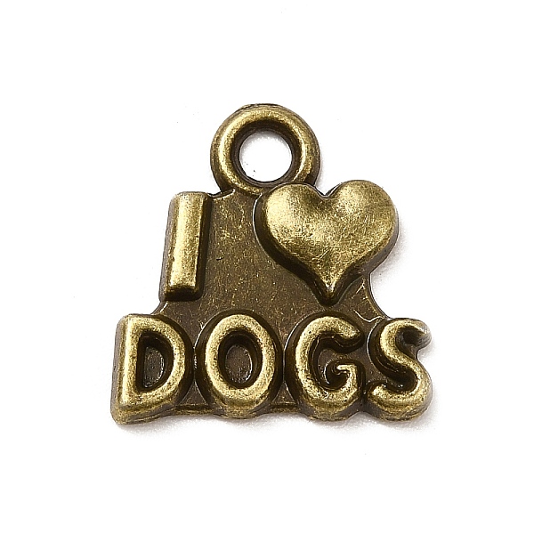 

PandaHall Tibetan Style Alloy Pendants, Word I Love Dog Charms, Pet Theme Charm, Antique Bronze, 16x15x2mm, Hole: 2.2mm, about 714pcs/1000g...