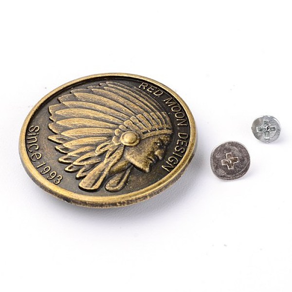

PandaHall Alloy & Iron Craft Solid Screw Rivet, DIY Leather Craft Nail, Flat Round with Indian, Antique Bronze, 30x7mm, Hole: 2mm, Screw...
