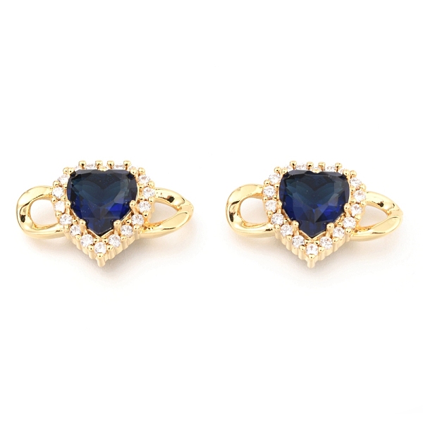 

PandaHall Brass Links Connectors, with Cubic Zirconia, Long-Lasting Plated, Heart, Real 18K Gold Plated, Prussian Blue, 12x20x5.5mm, Hole...