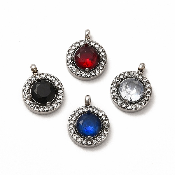 

PandaHall 304 Stainless Steel Cubic Zirconia Pendants, with Rhinestone, Flat Round Charms, Mixed Color, 13x10.5x4mm, Hole: 1.8mm Stainless..., Multicolor