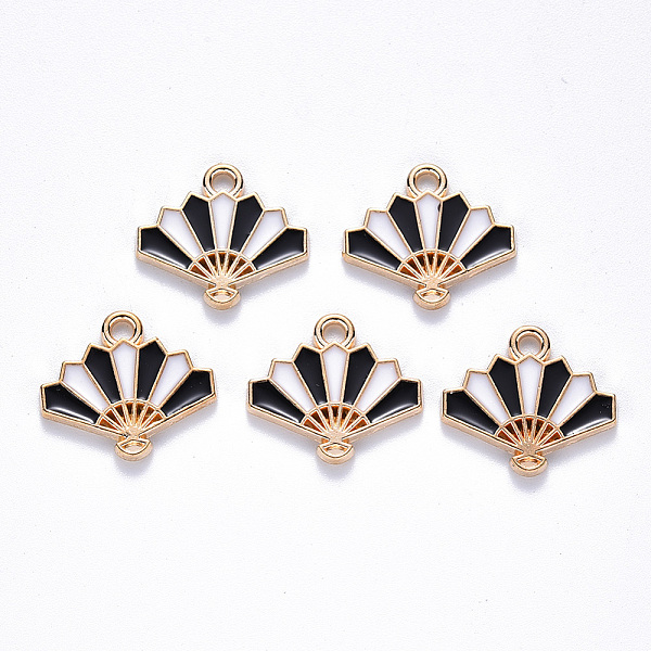 

PandaHall Chinese Style Alloy Enamel Pendants, Fan, Light Gold, Black, 15x17x1.5mm, Hole: 1.6mm Alloy+Enamel Fan Black