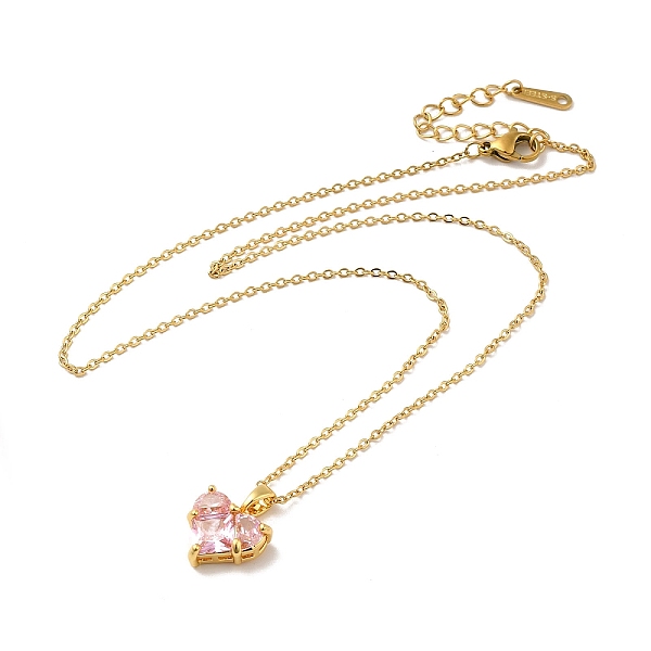 

PandaHall Pink Cubic Zirconia Pendant Necklace, Golden Brass Jewelry for Women, Heart Pattern, Heart: 12x12.5x4.5mm, 16.14 inch(41cm) Cubic...